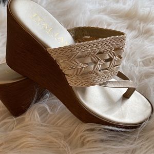 Italian Shoemakers Cream and Brown Wedges